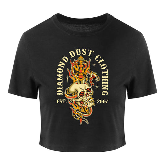 Crop Top Femme Old School Tattoo Heather Black